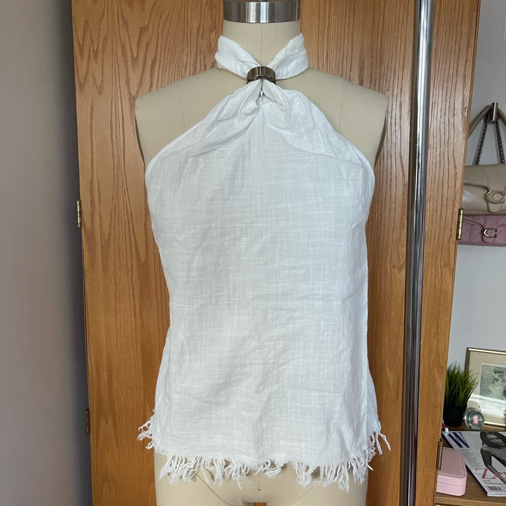 Zara White Fringe Halter Blouse